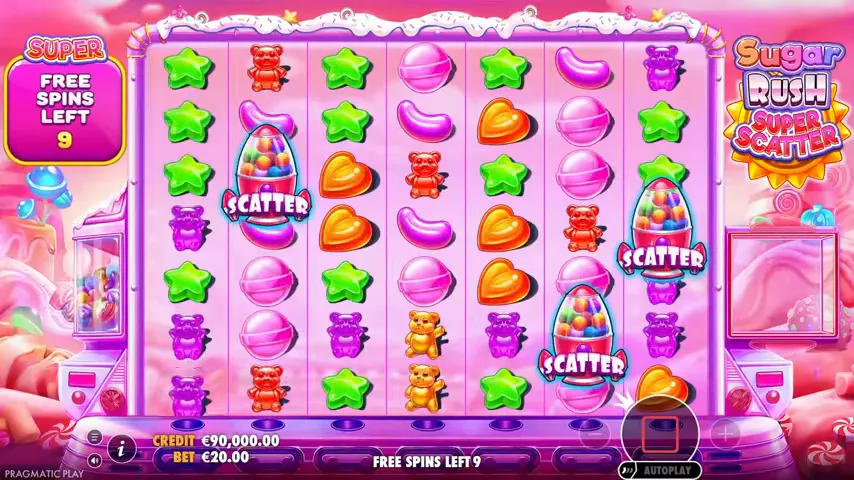 Tragamonedas de alta volatilidad Sugar Rush en plena partida